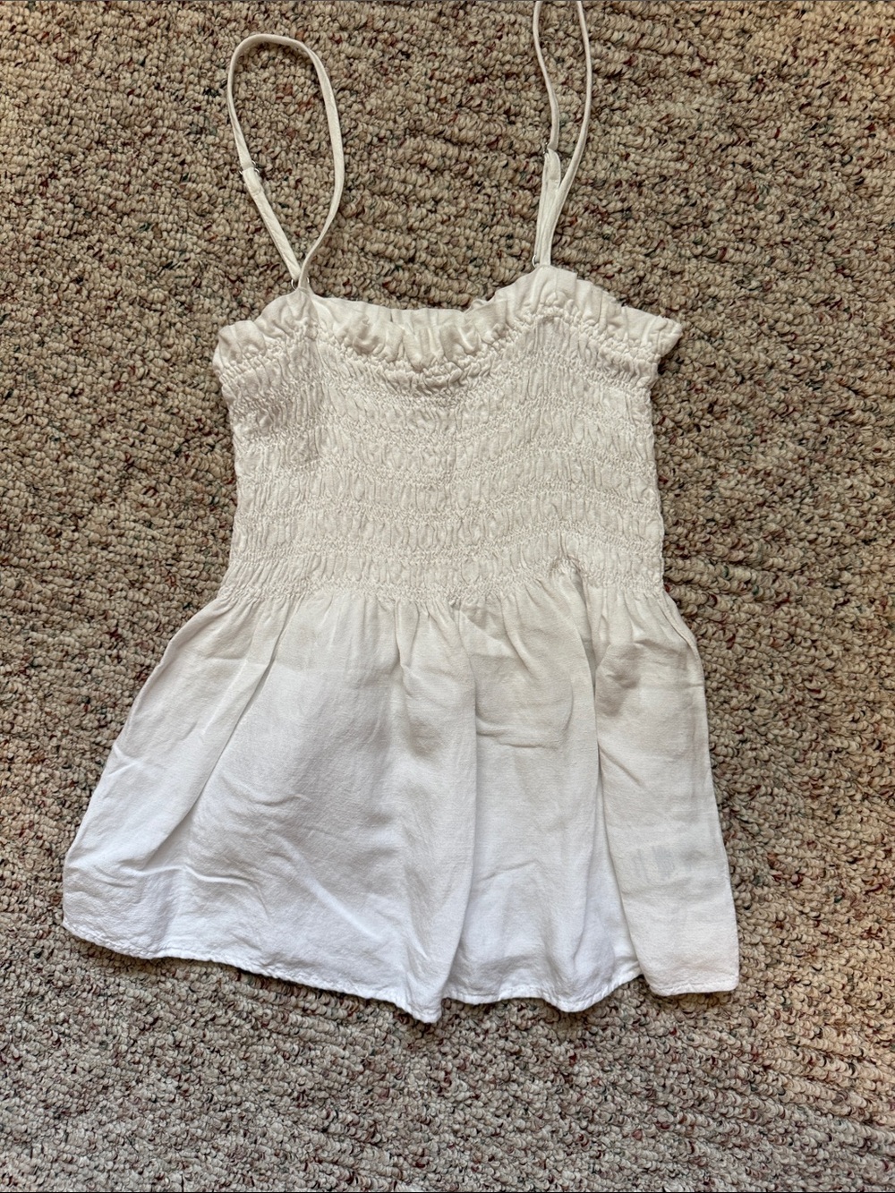 White Smocked Spaghetti-Strap Women's Top
